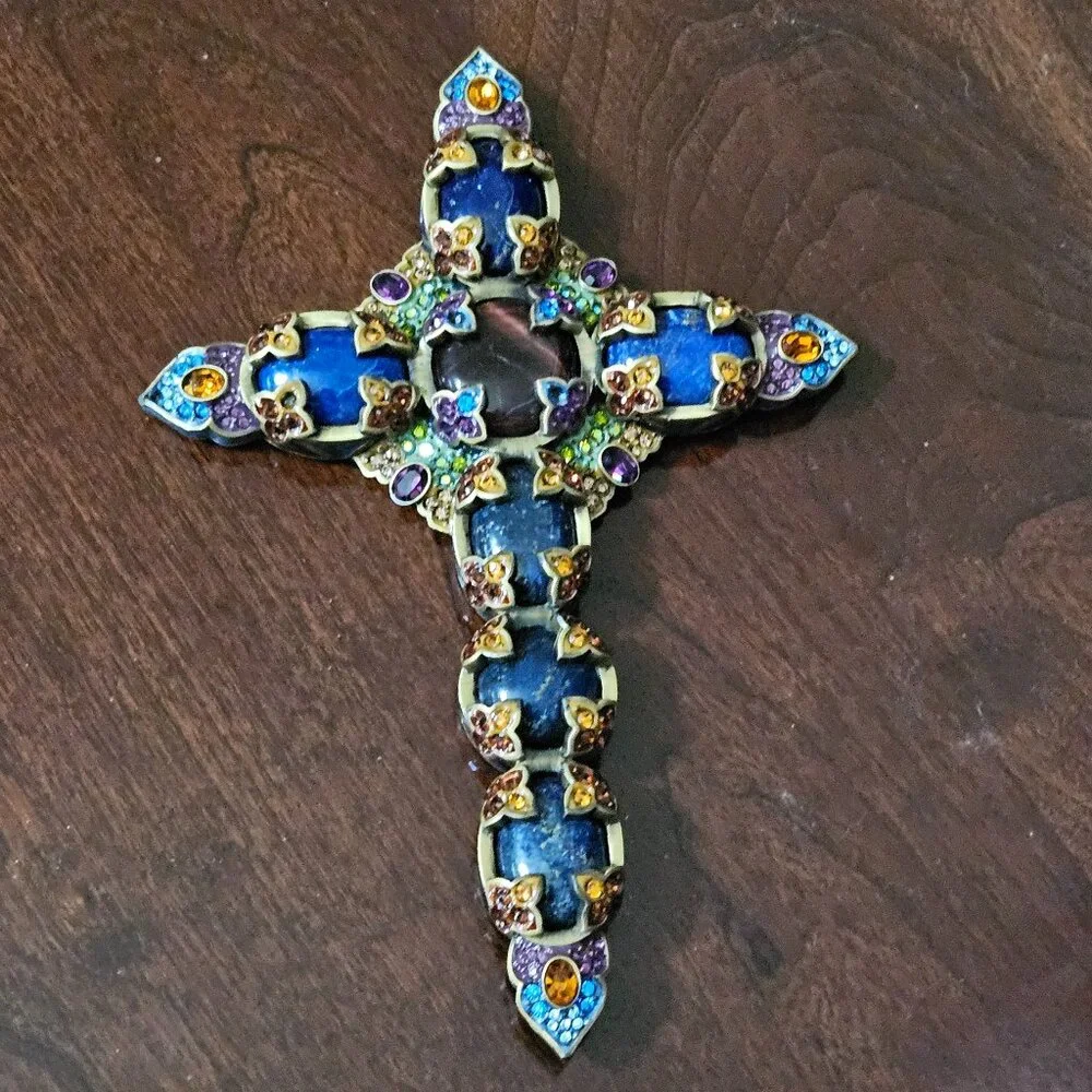 UNICORN RARE JAY STRONGWATER BLUE LAPIS CROSS NATIVITY CRYSTAL FIGURINE OBJET
